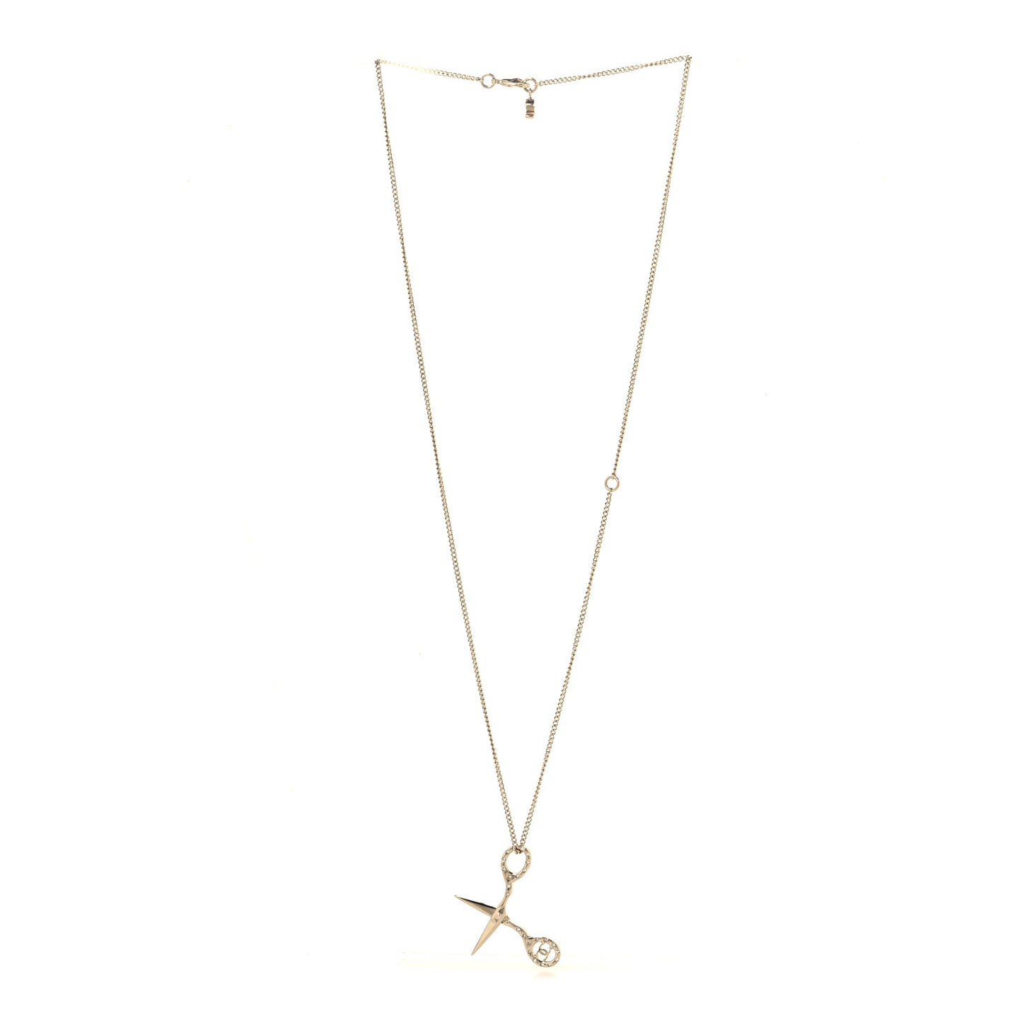 Metal Strass Crystal Scissors CC Pendant Necklace Gold