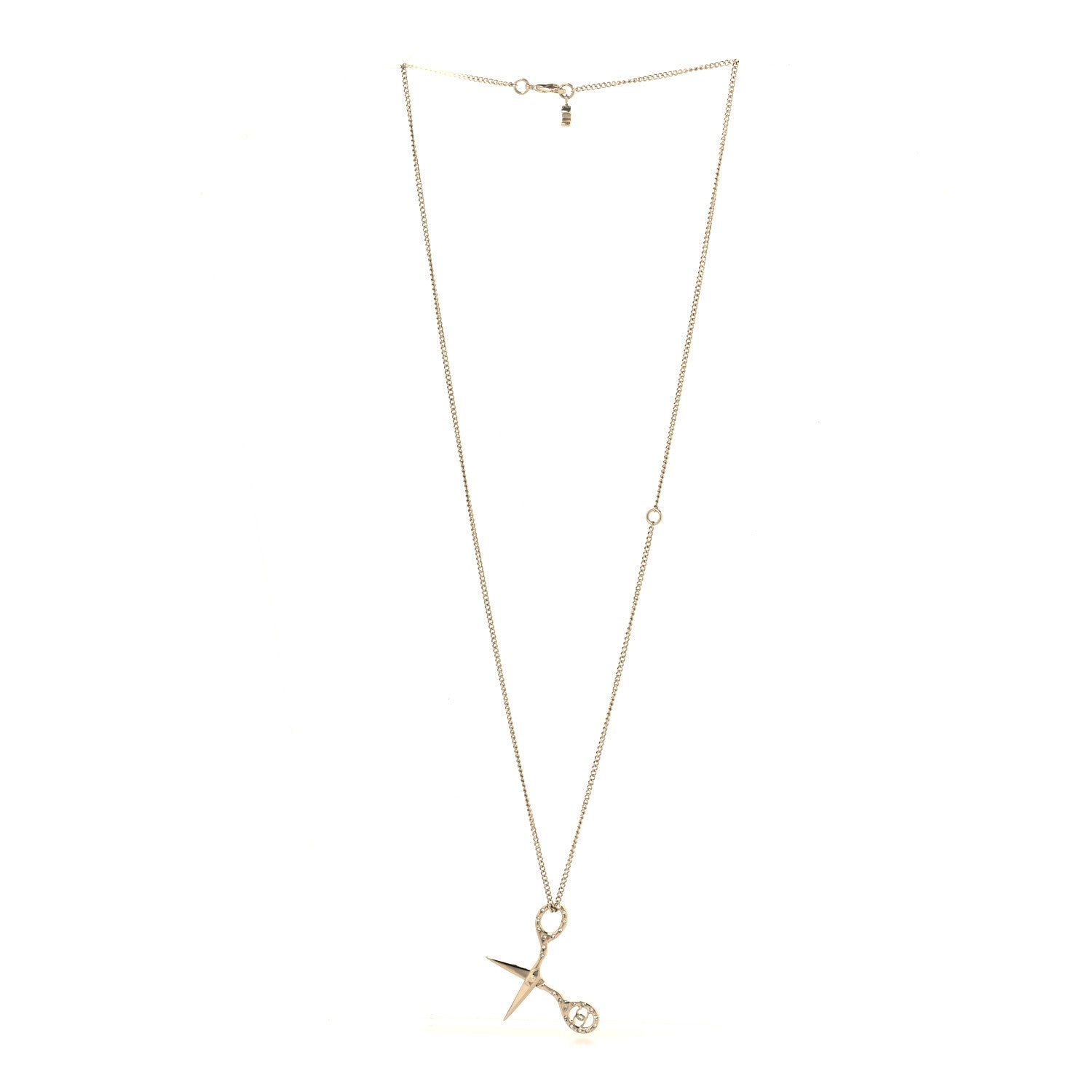 Chanel Metal Strass Crystal Scissors CC Pendant Necklace Gold 3 of 5