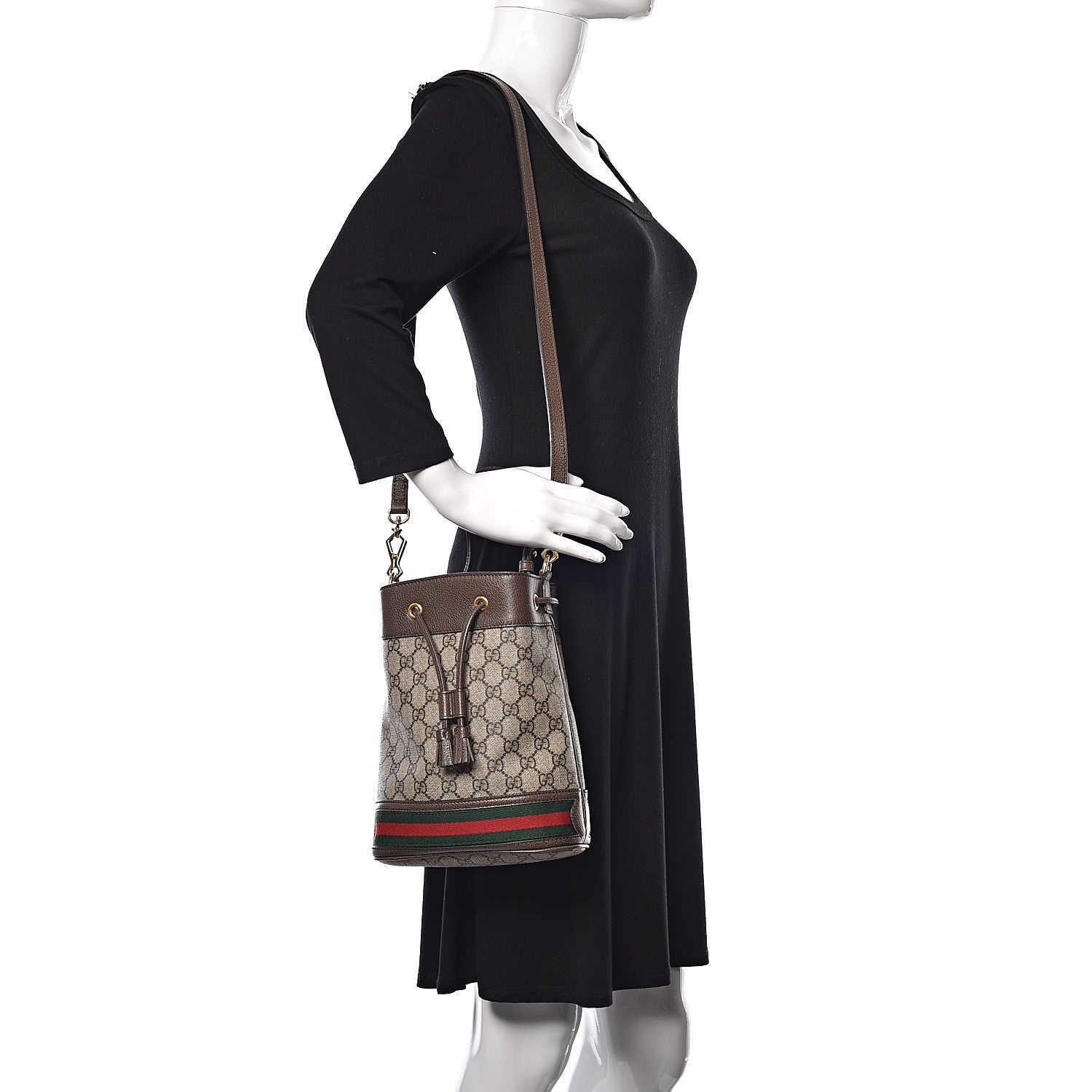Gucci GG Supreme Monogram Web Small Ophidia Bucket Bag Brown 2 of 12