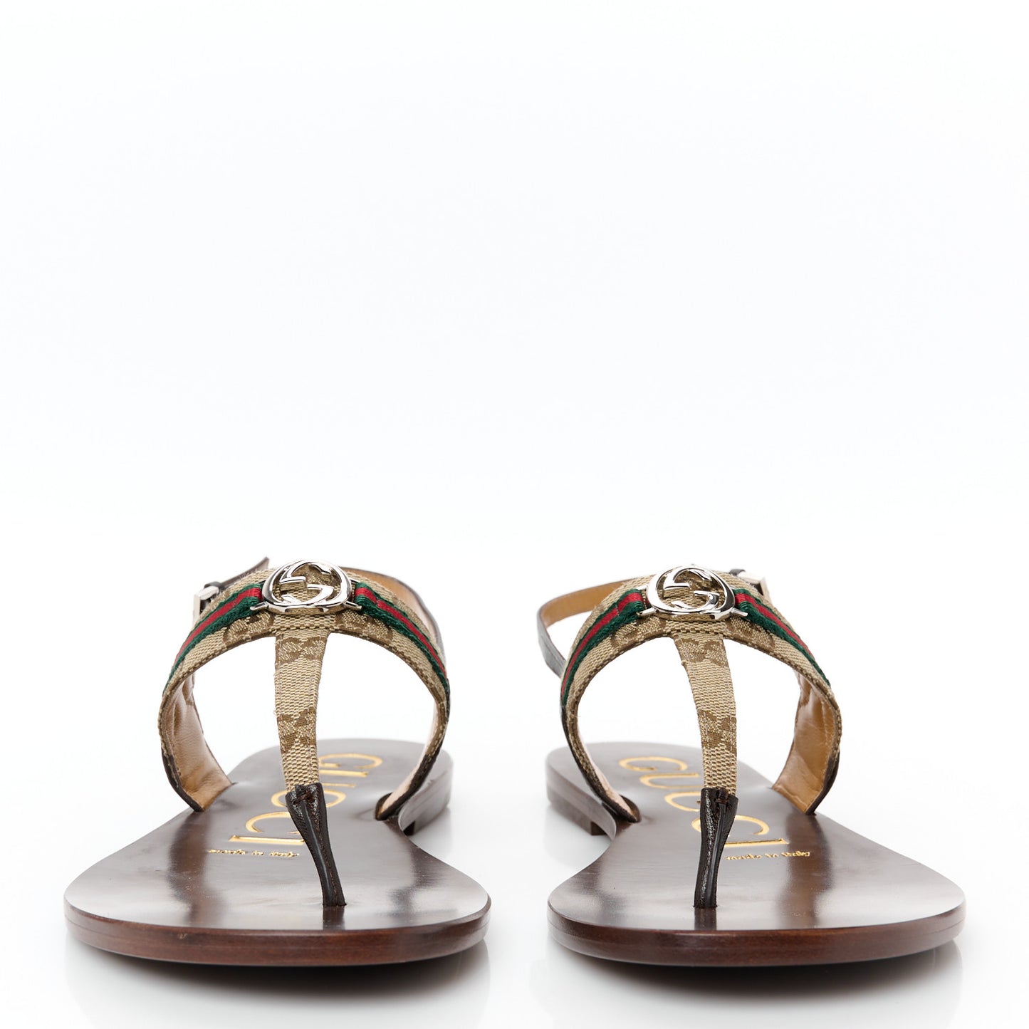 Original GG Canvas Web Interlocking G Womens Thong Sandals 36.5 Beige Ebony Vert Cocoa