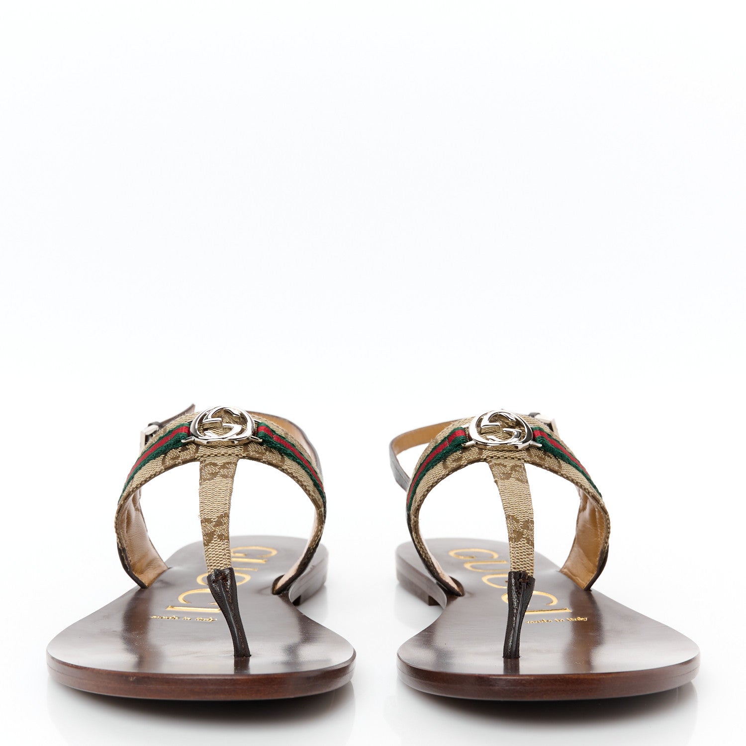 Gucci Original GG Canvas Web Interlocking G Womens Thong Sandals 36.5 Beige Ebony Vert Cocoa 3 of 10