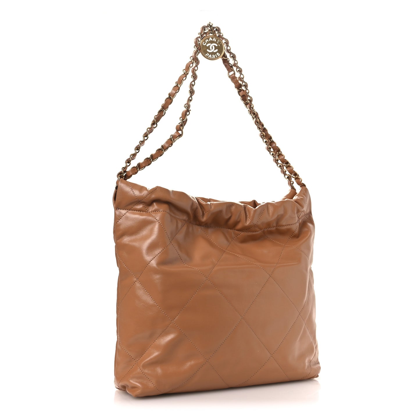 Shiny Calfskin Quilted Small Chanel 22 Beige