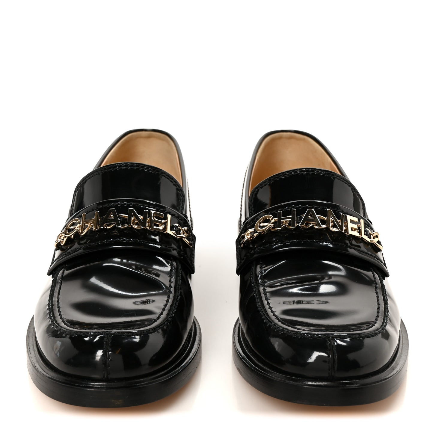 Shiny Calfskin Logo Loafers 38.5 Black