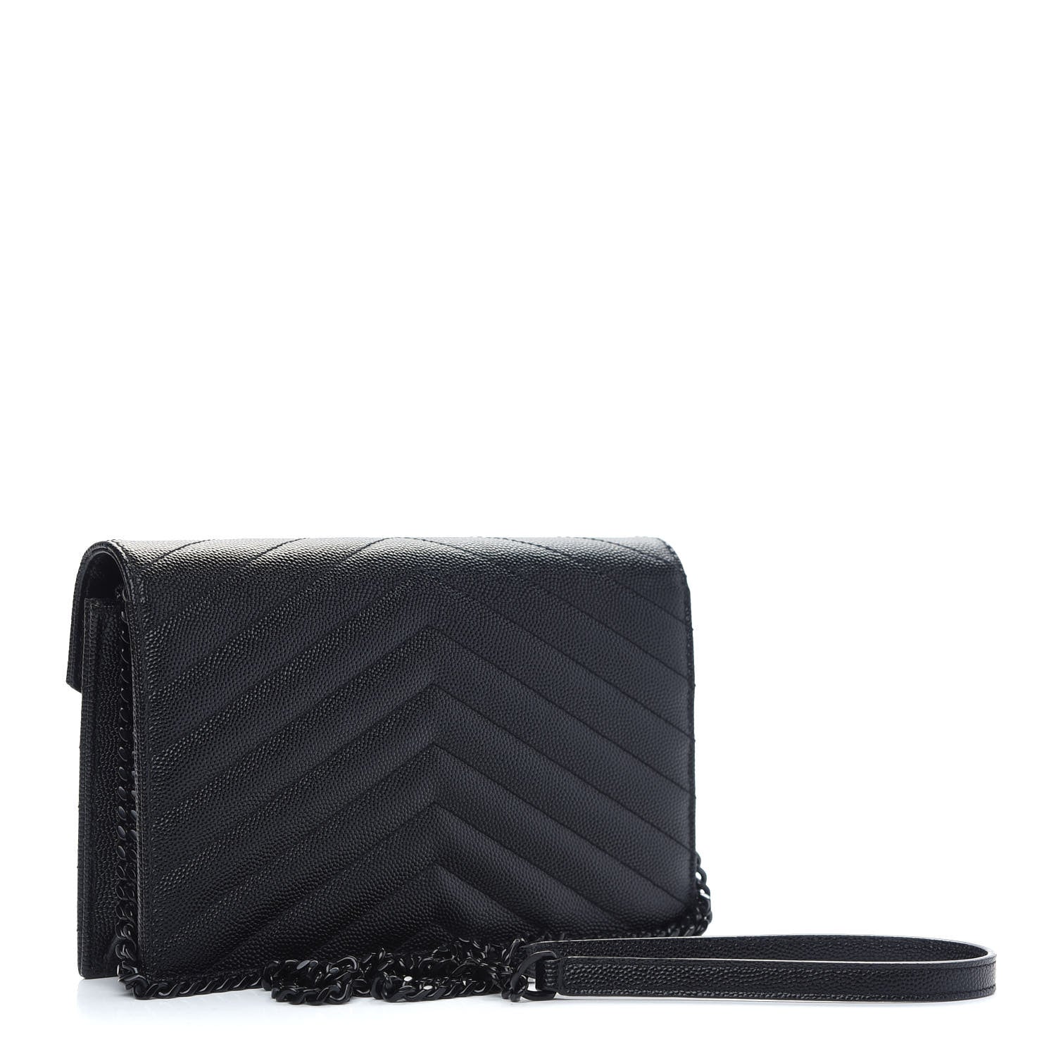 Saint Laurent Grain De Poudre Matelasse Chevron Monogram Envelope Chain Wallet Black 3 of 10