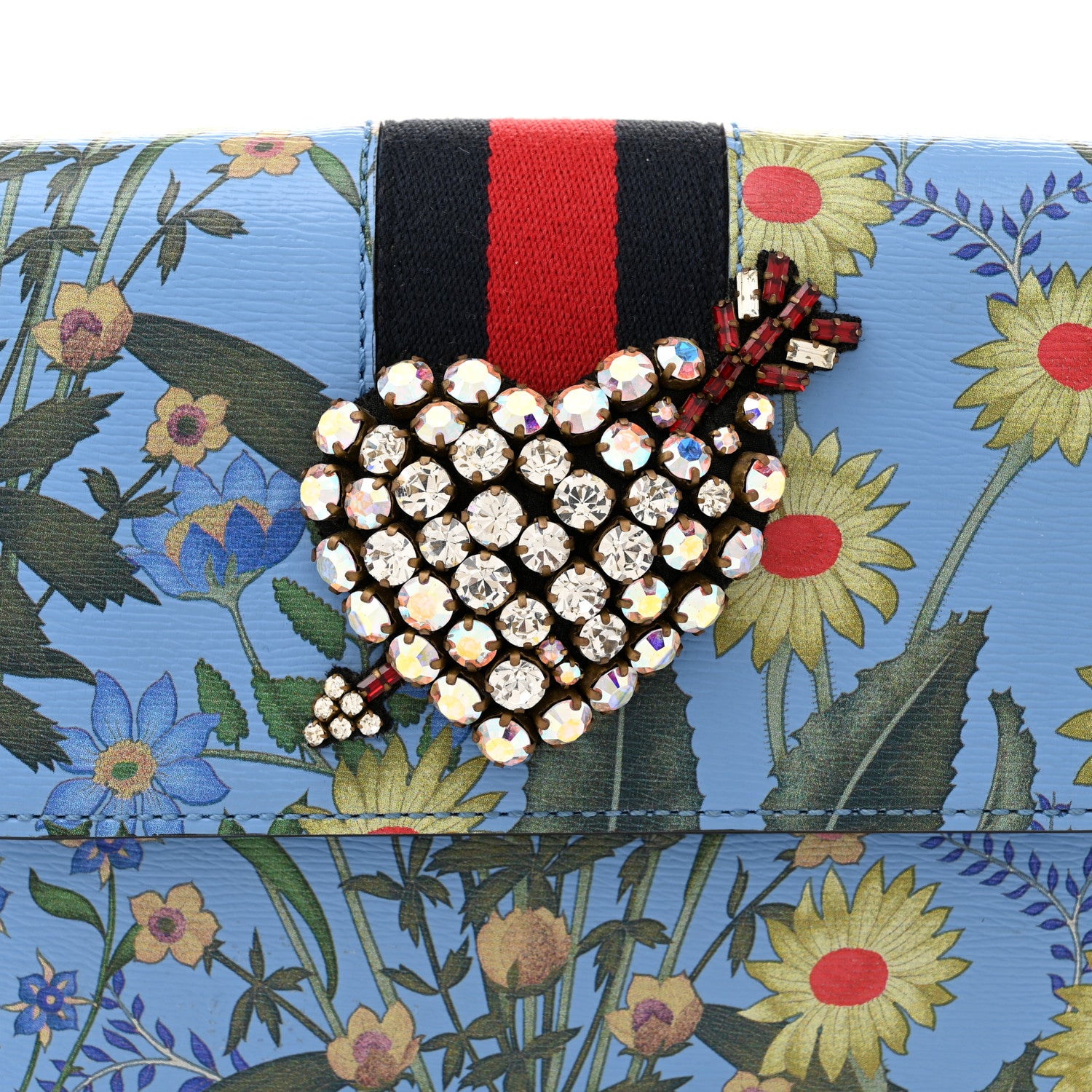 Gucci Calfskin Web New Flora Crystal Heart Totem Azure 8 of 13