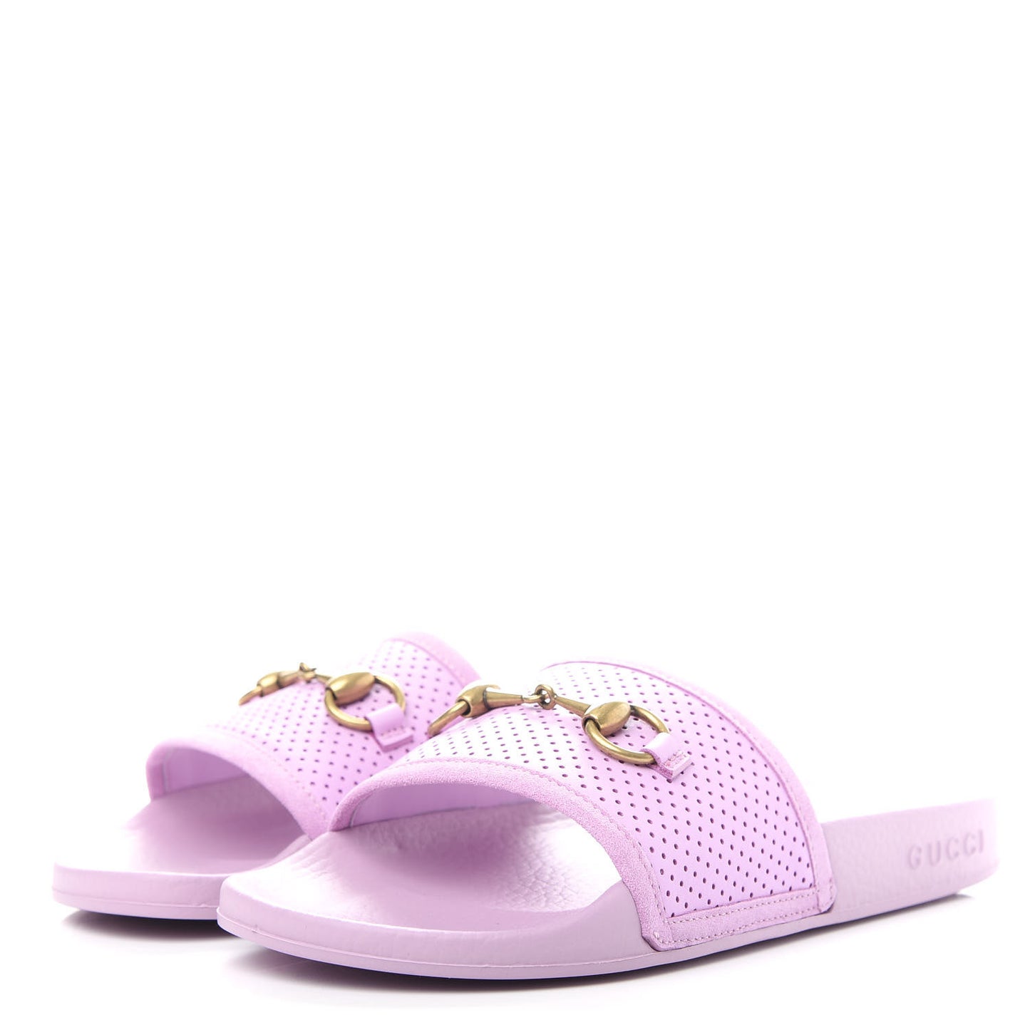 Suede Perforated Horsebit Slide Sandals 37 Malva