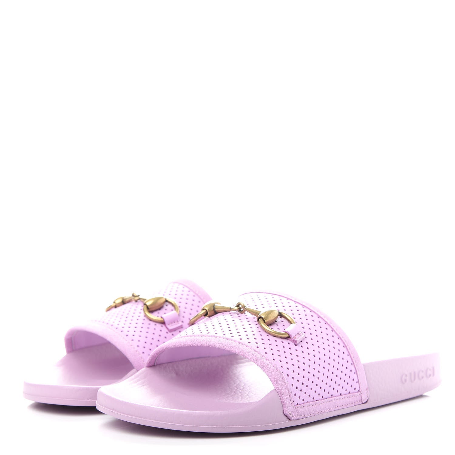 Gucci Suede Perforated Horsebit Slide Sandals 37 Malva 3 of 11