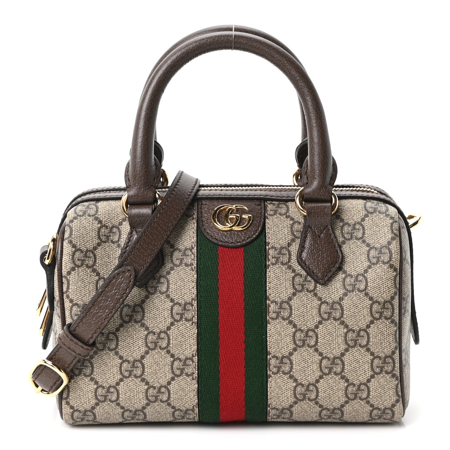 Gucci GG Supreme Monogram Textured Dollar Calfskin Web Mini Ophidia Top Handle Bag Beige Ebony New Acero 1 of 11