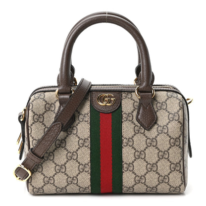 Gucci GG Supreme Monogram Textured Dollar Calfskin Web Mini Ophidia Top Handle Bag Beige Ebony New Acero 1 of 11