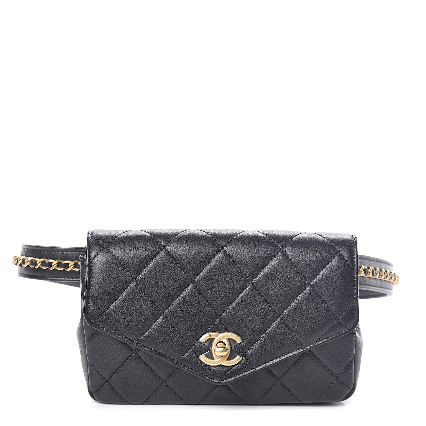 Calfskin Quilted Flap Waist Bag Black