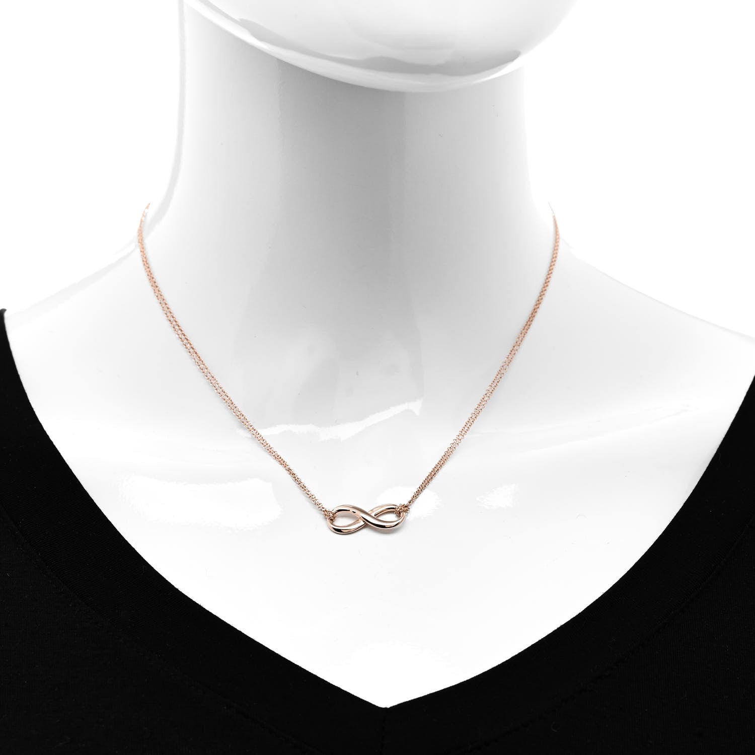 Tiffany 18K Rose Gold Infinity Double Chain Pendant Necklace 2 of 6
