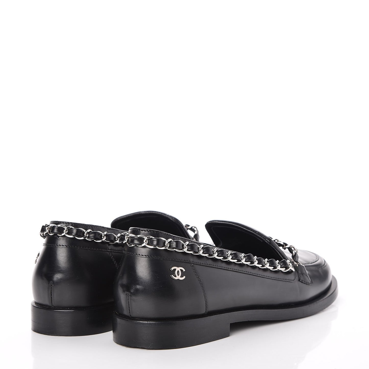 Calfskin CC Chain Moccasin Loafers 35 Black