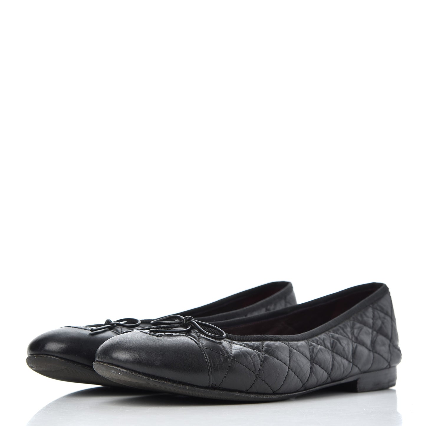 Aged Calfskin Quilted CC Cap Toe Ballerina Flats 39.5 Black