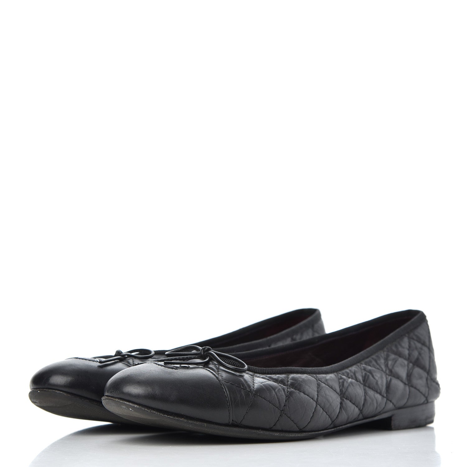 Chanel Aged Calfskin Quilted CC Cap Toe Ballerina Flats 39.5 Black 3 of 21