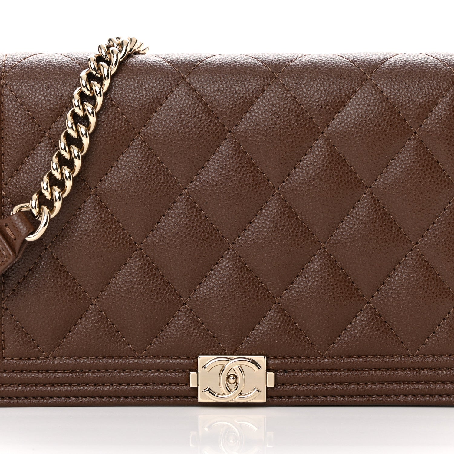 Chanel Caviar Quilted Boy Wallet On Chain WOC Dark Brown 9 of 14