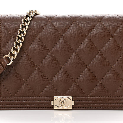 Chanel Caviar Quilted Boy Wallet On Chain WOC Dark Brown 9 of 14