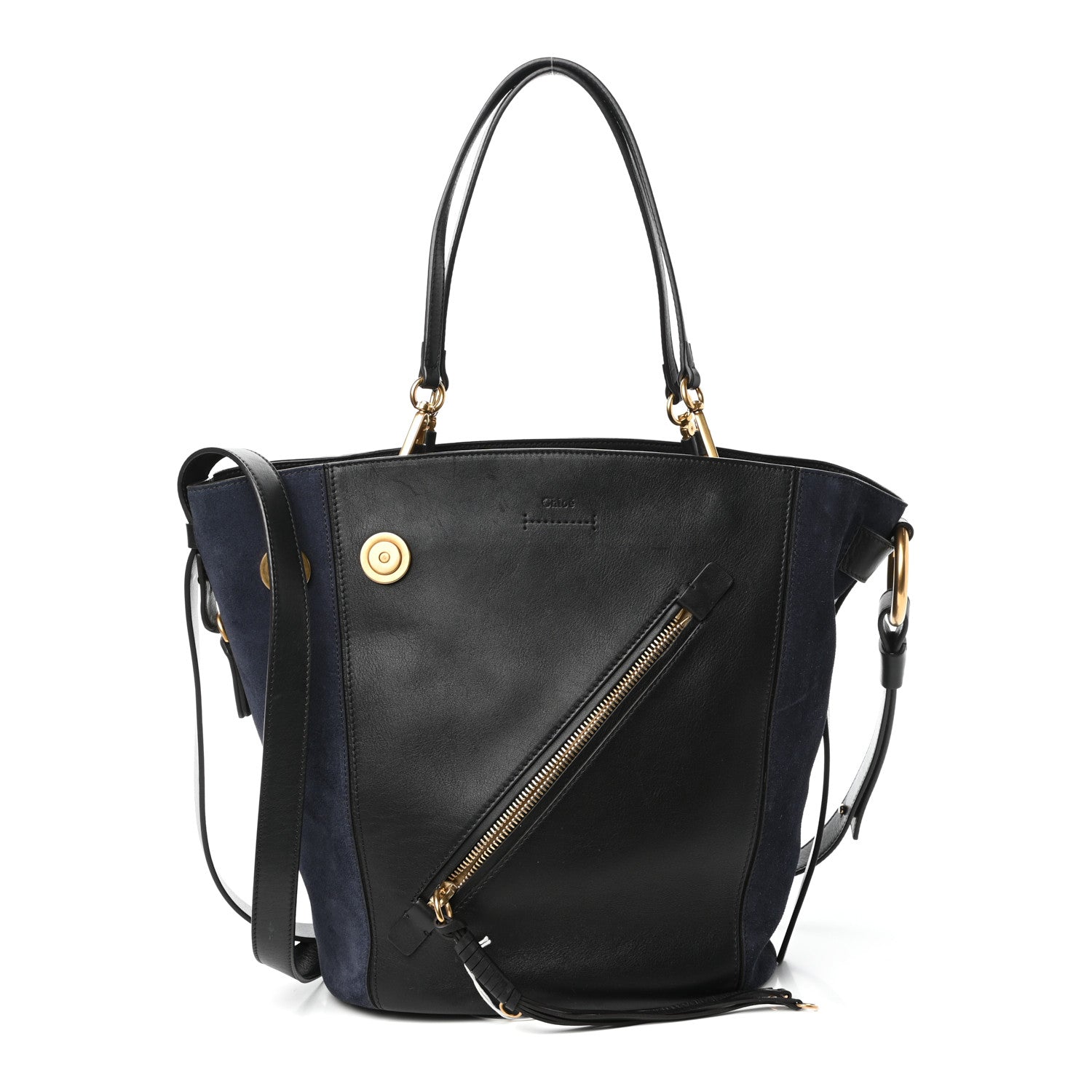 Chloe Smooth Suede Calfskin Medium Myer Double Carry Bag Black Navy 1 of 9
