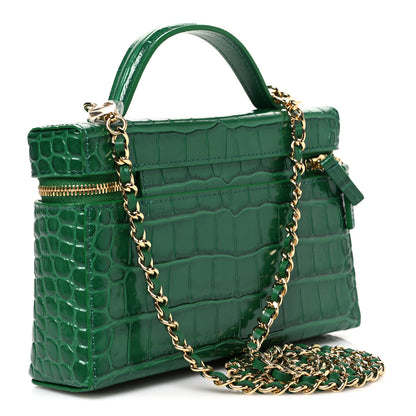 Chanel Calfskin Crocodile Embossed Crococo Top Handle Slim Vanity Case With Chain Green 2 of 10
