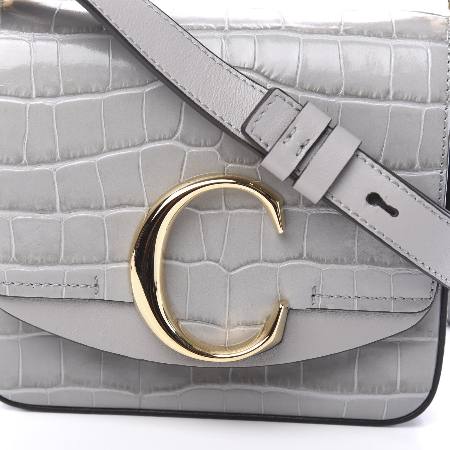 Chloe Crocodile Embossed Calfskin Mini C Double Carry Stormy Grey 8 of 8