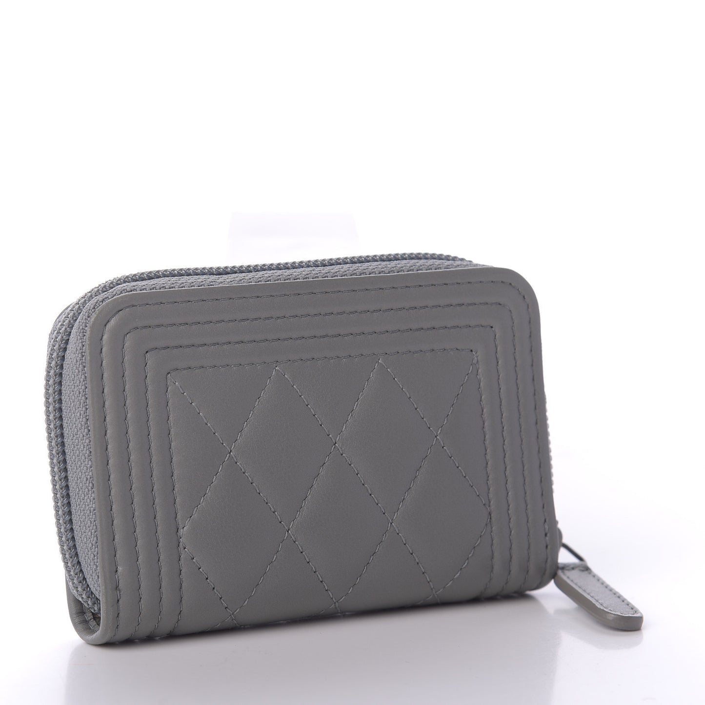 Lambskin Quilted Boy Zip Around Coin Purse Wallet Grey