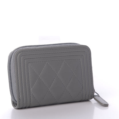 Chanel Lambskin Quilted Boy Zip Around Coin Purse Wallet Grey 3 of 10