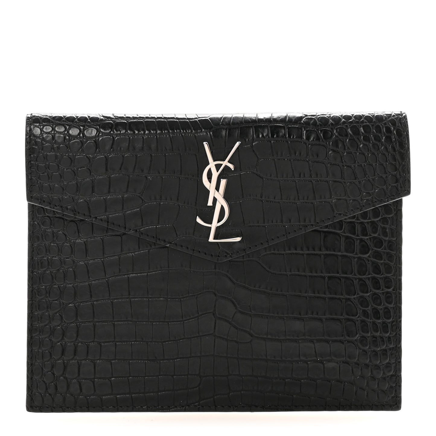 Calfskin Crocodile Embossed Monogram Small Uptown Pouch Black