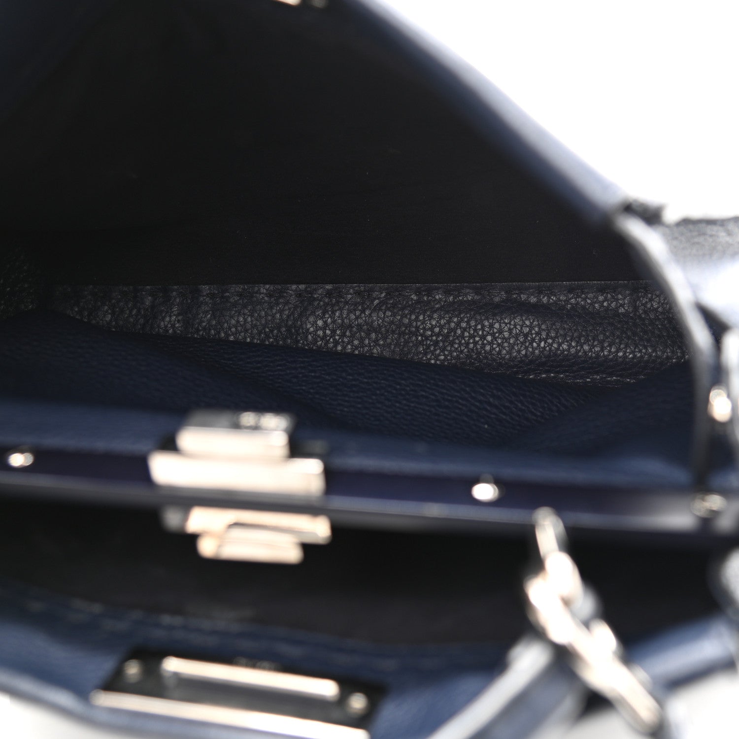 Fendi Cuoio Romano Selleria Medium Peekaboo Iconic Satchel Blue Notte 6 of 11