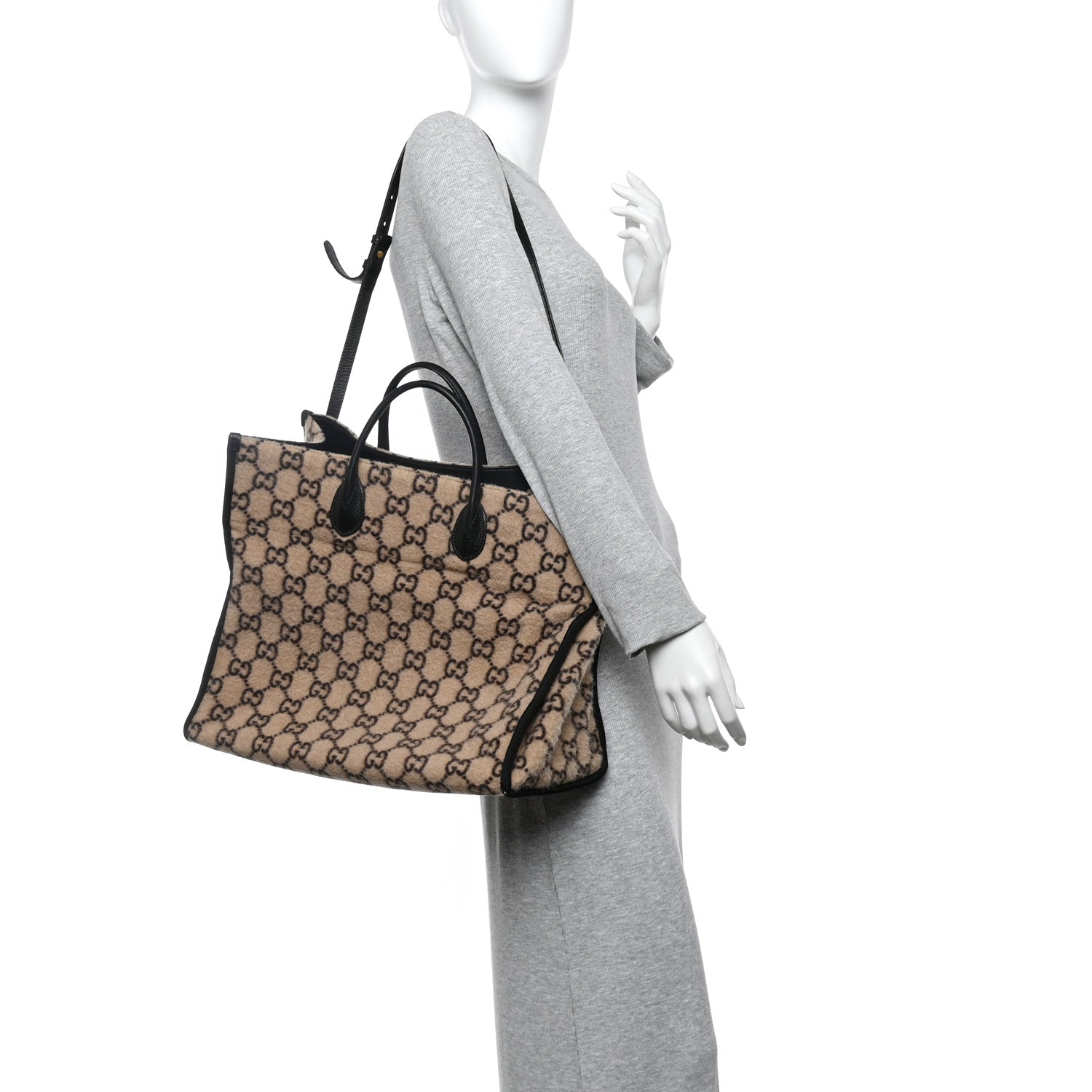 Gucci Covered Wool GG Monogram Large Tote Bag Beige Ebony 2 of 10