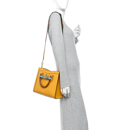 Gucci Textured Dollar Calfskin Web Small Diana Tote Bag Yellow Dusty Azure 2 of 10