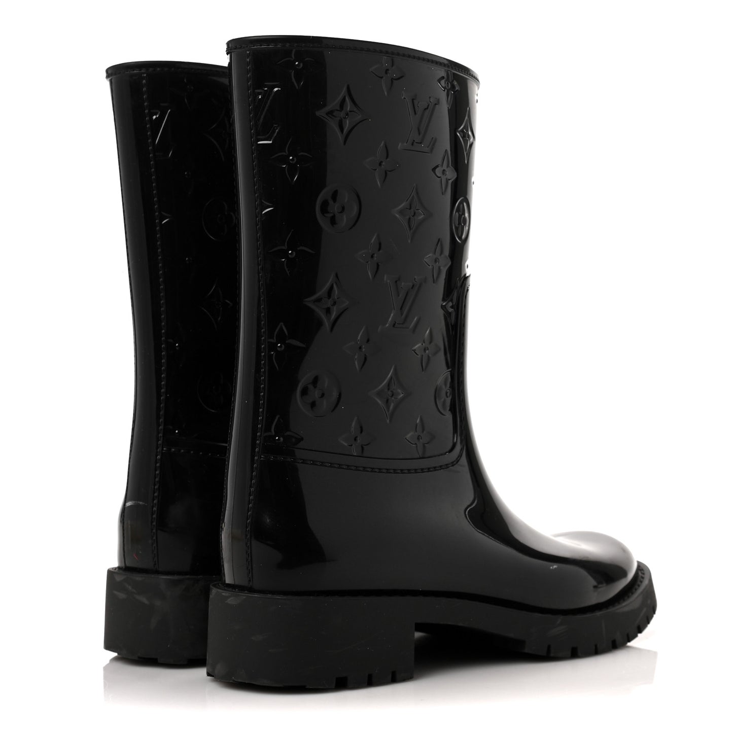 Rubber Embossed Monogram Splash Rain Short Boots 39 Black