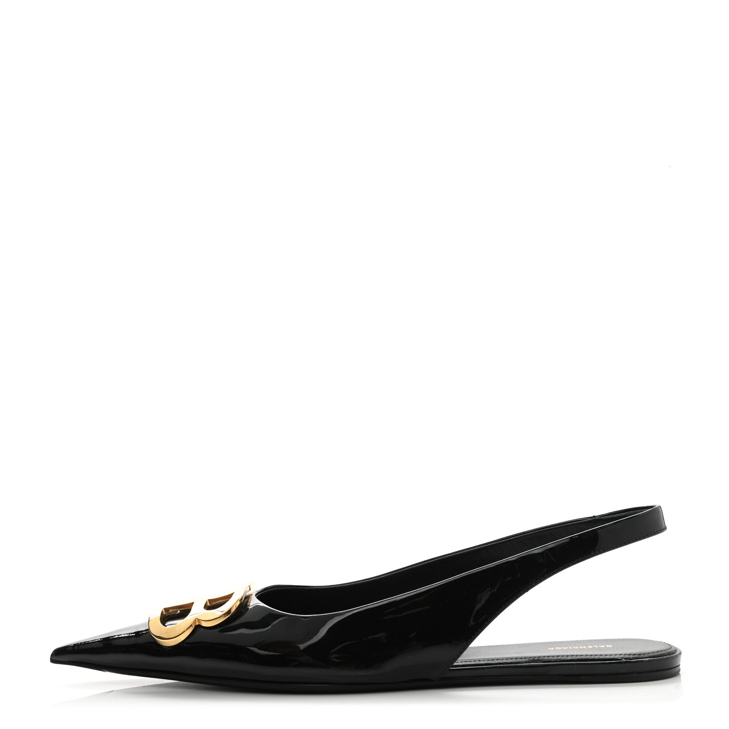 Balenciaga Patent BB Knife Pointy Toe Slingback Flats 39 Black 1 of 12