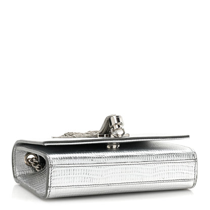 Saint Laurent Metallic Calfskin Crocodile Embossed Small Classic Monogram Kate Tassel Satchel Silver 4 of 11