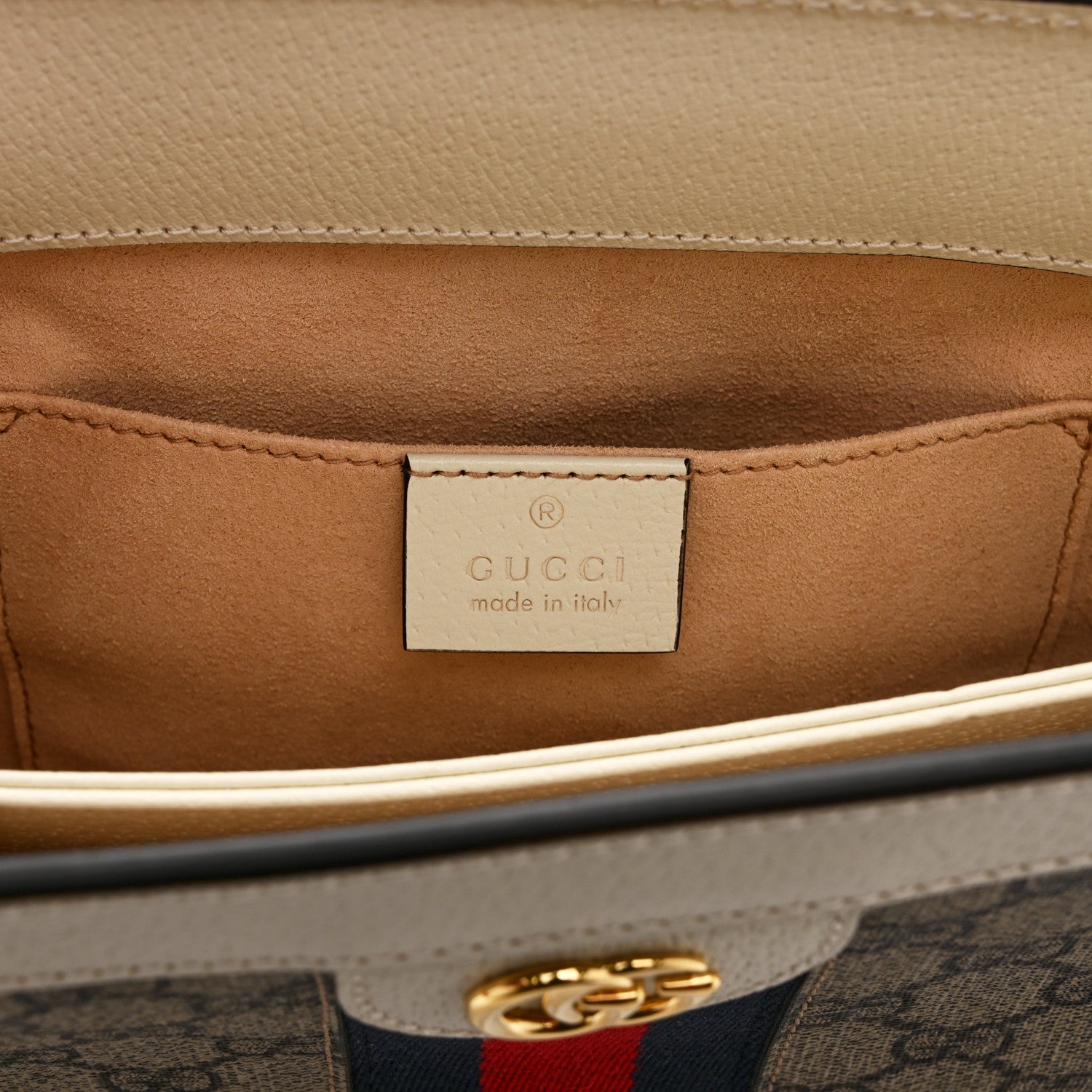 Gucci GG Supreme Monogram Textured Calfskin Web Small Ophidia Chain Shoulder Bag Beige Ebony Mystic White 6 of 11
