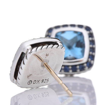David Yurman Sterling Silver Blue Topaz Blue Sapphire 7mm Petite Albion Earrings 3 of 4