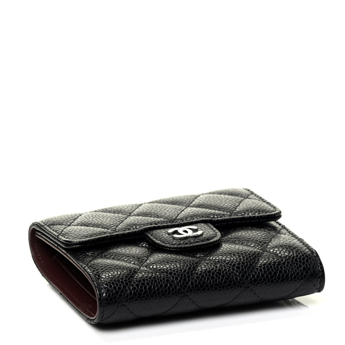 Caviar Quilted Compact Flap Wallet Black