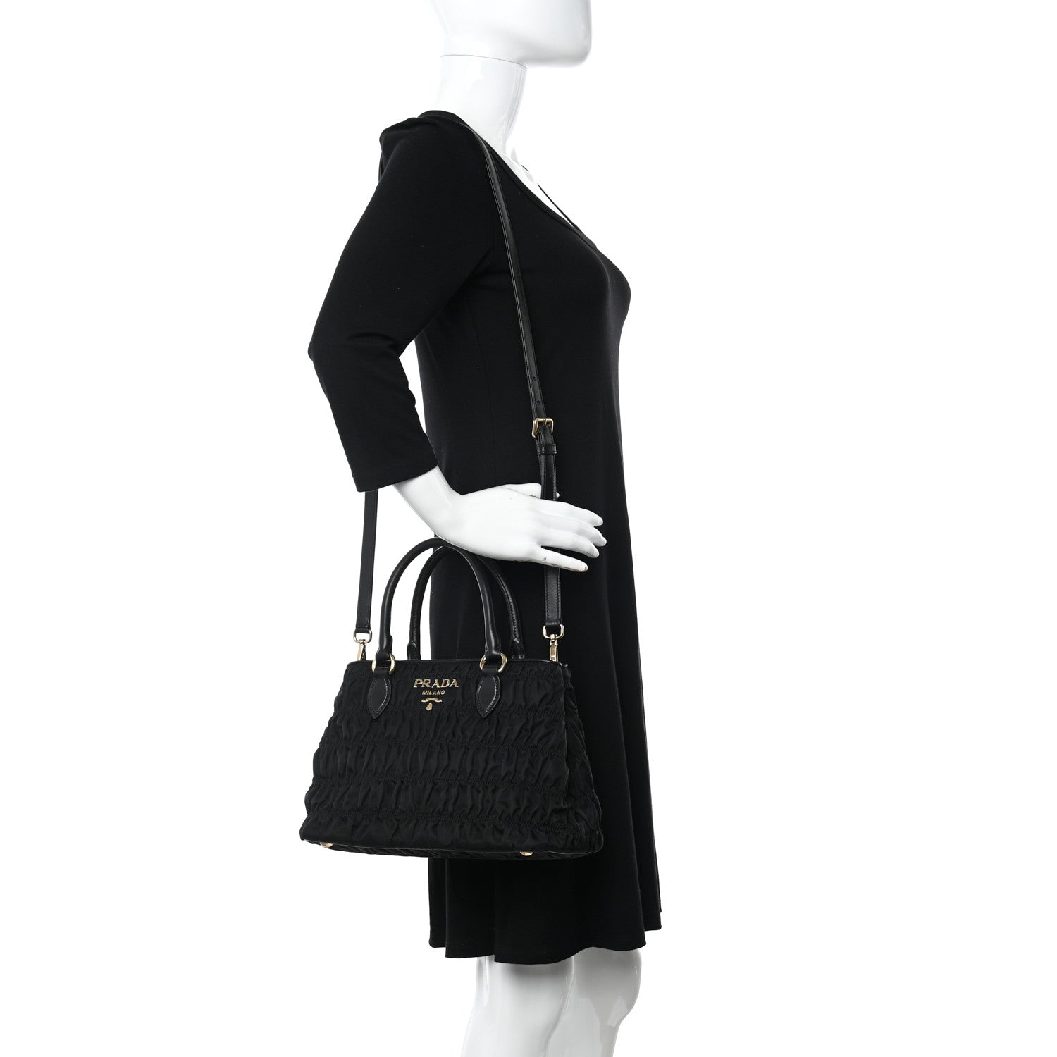 Prada Tessuto Nylon Gaufre Small Tote Black 2 of 9