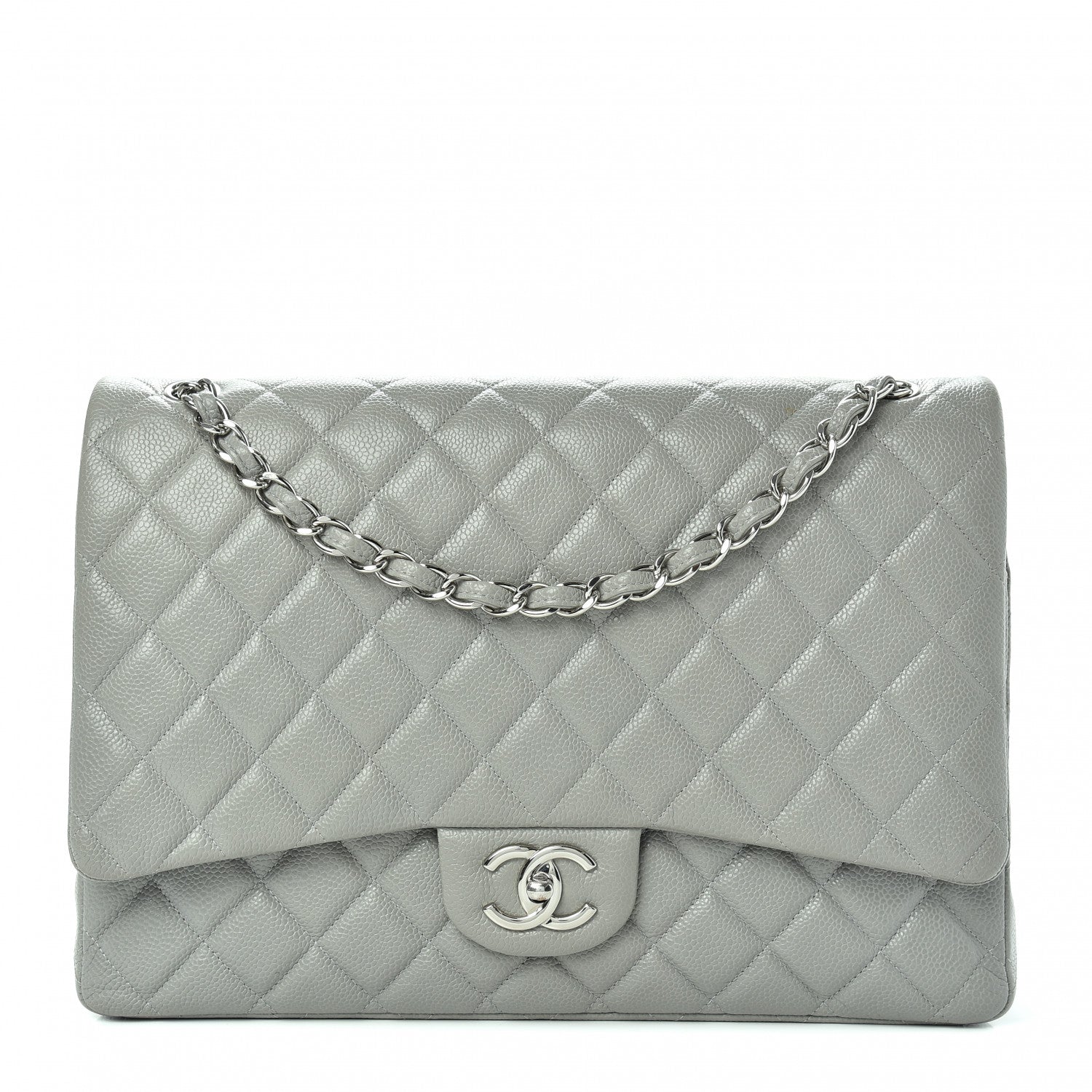 Chanel Caviar Quilted Maxi Double Flap Light Grey 1 of 10