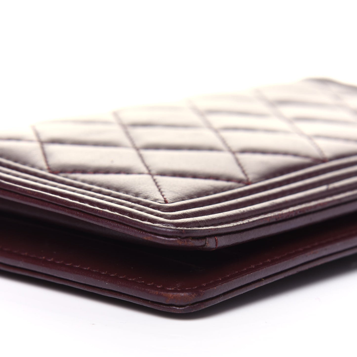 Lambskin Quilted Boy Yen Wallet Dark Red