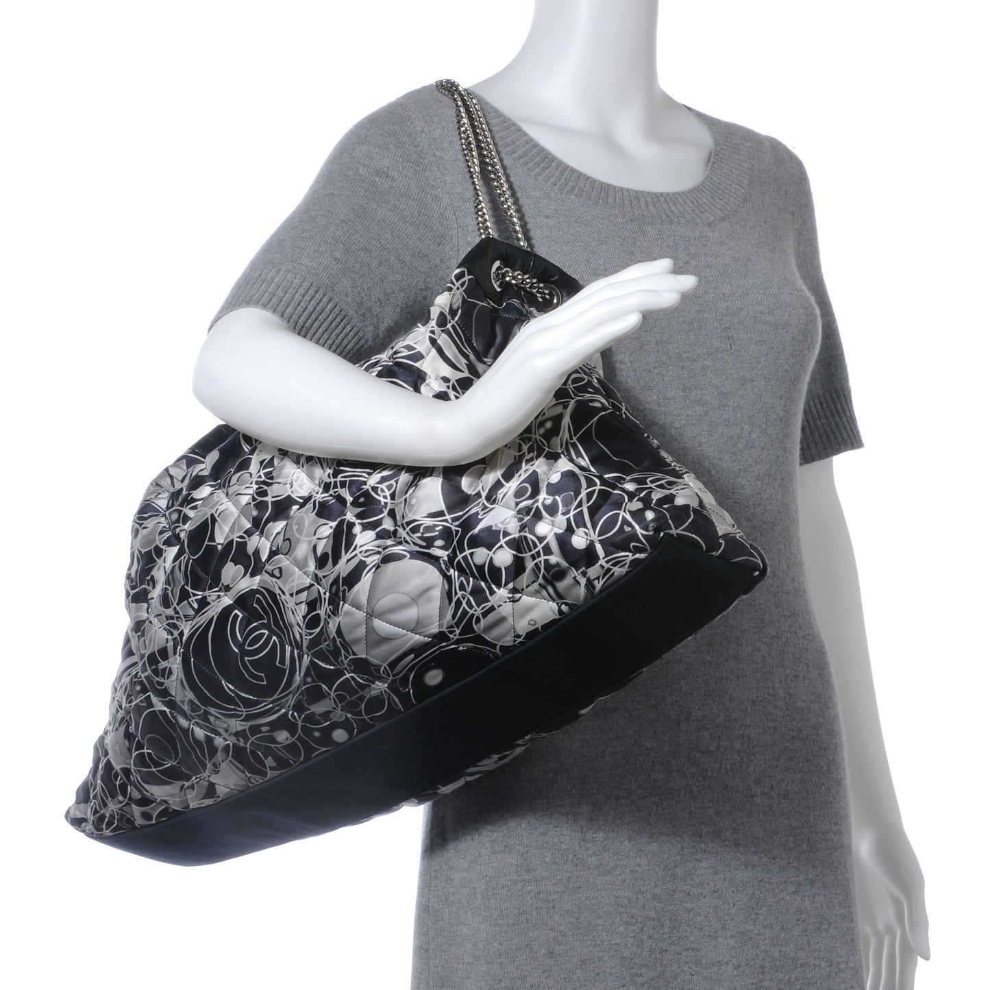 Satin Quilted Large Kaleidoscope Tote Black