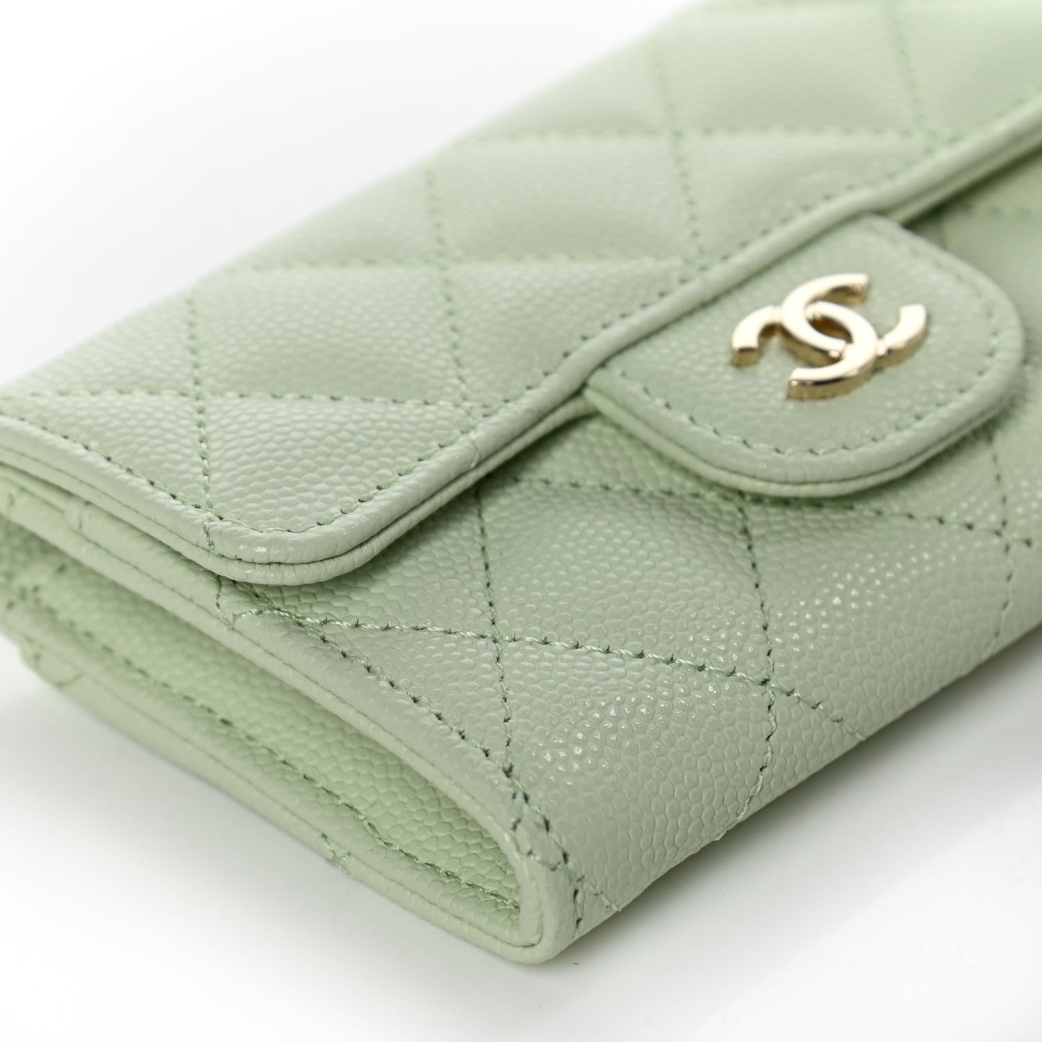 Chanel Caviar Quilted Flap Card Holder Wallet Light Green 11 of 12