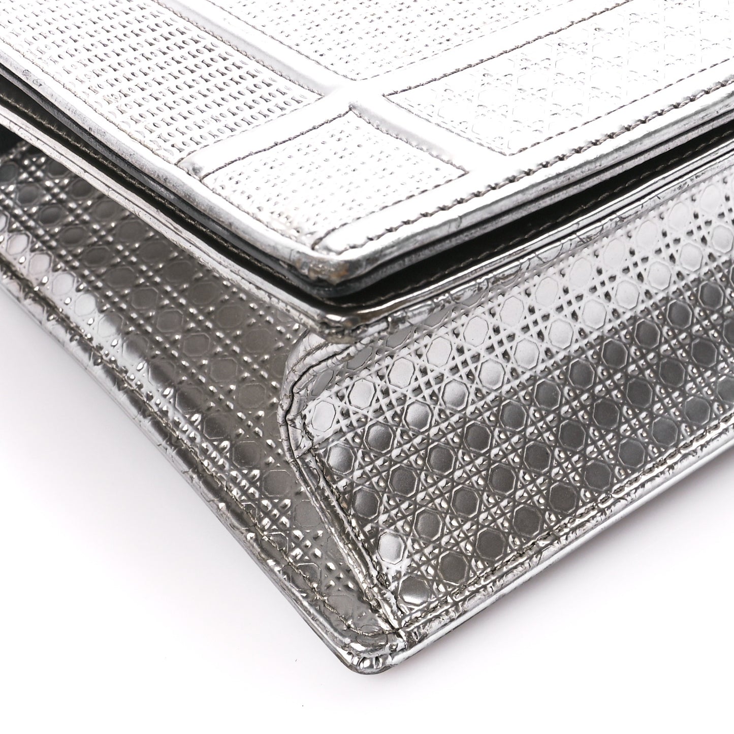 Metallic Patent Micro-Cannage Medium Diorama Flap Bag Silver