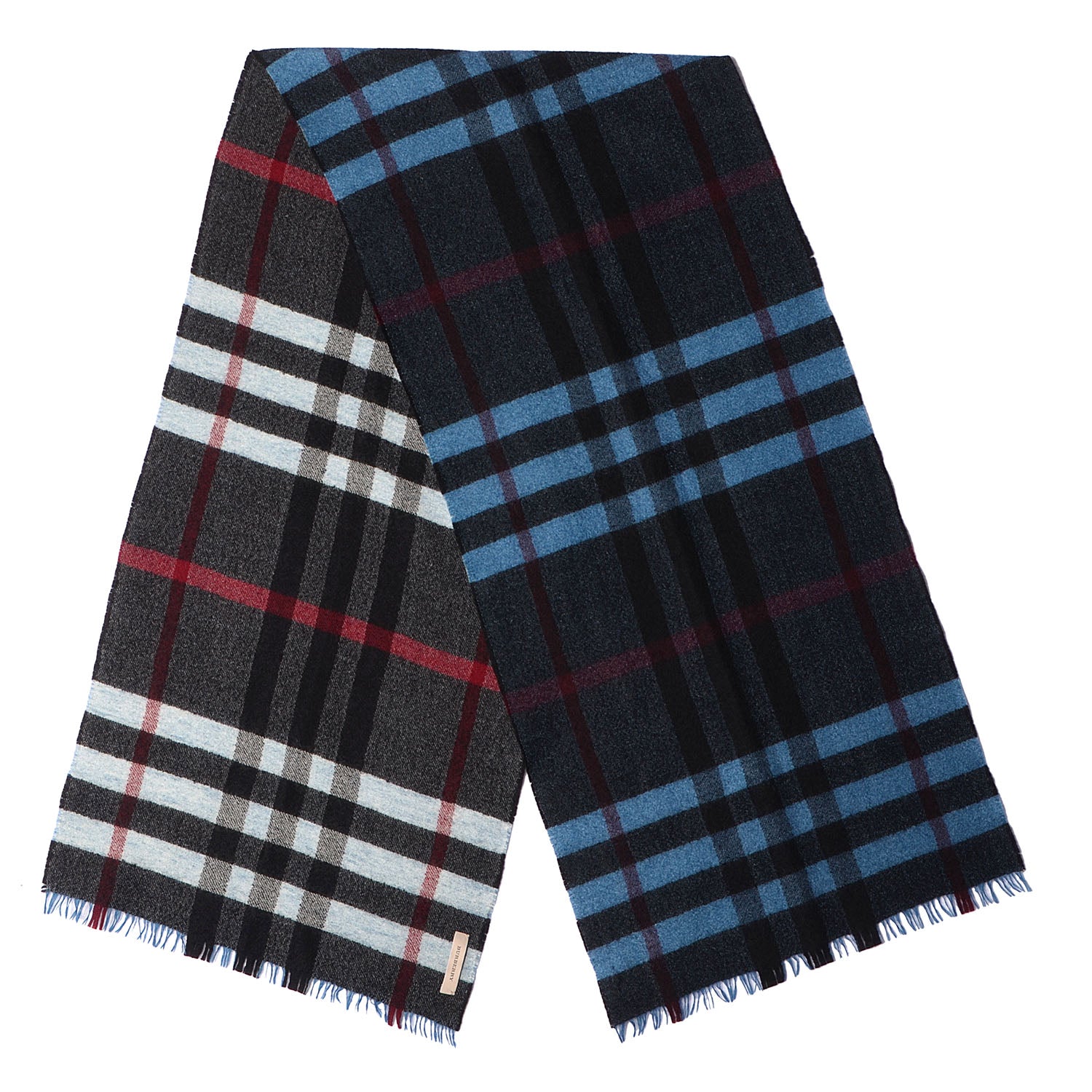 Burberry Wool Reversible Color Check Scarf Blue Stone 3 of 5