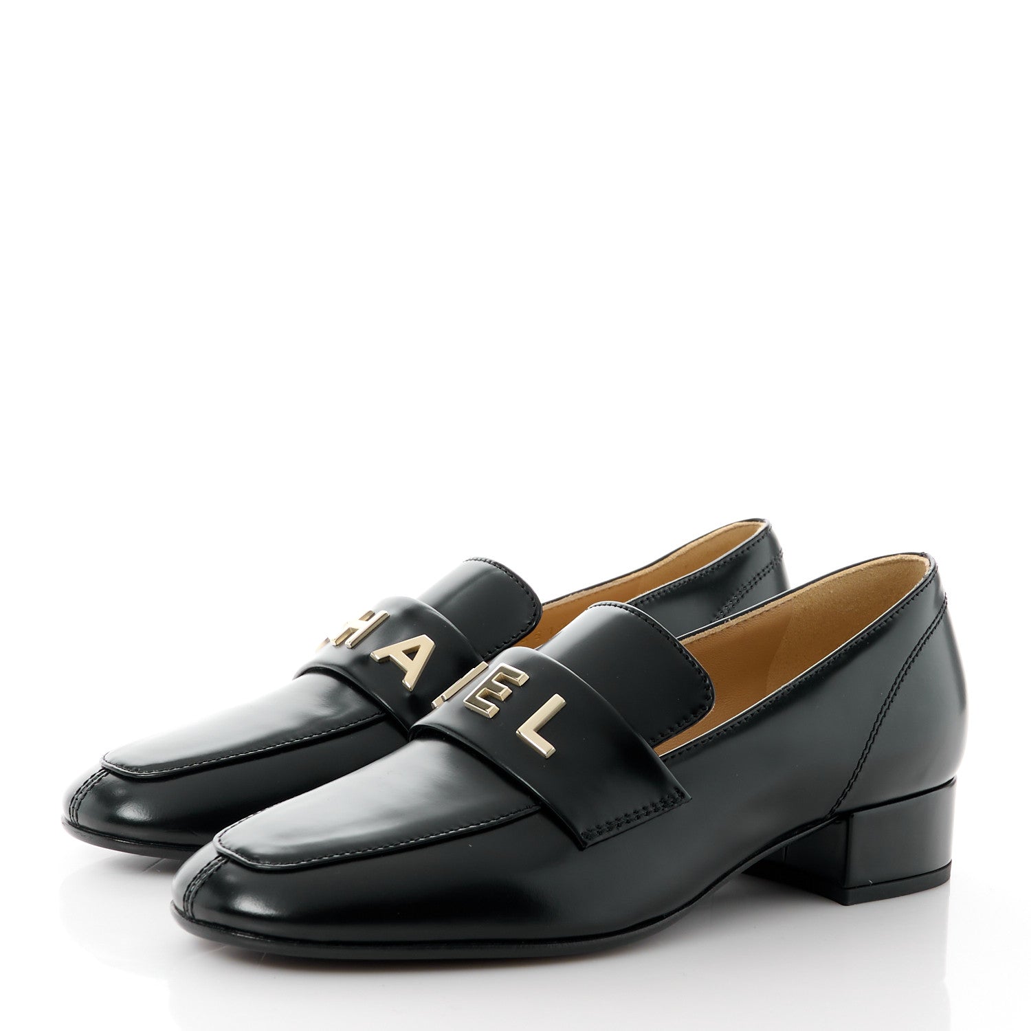Chanel Shiny Calfskin Logo Loafers 35 Black 3 of 9