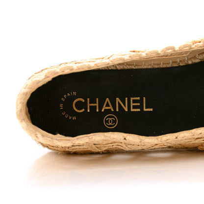 Chanel Woven Fabric Grosgrain CC Espadrilles 40 Beige Black 7 of 9