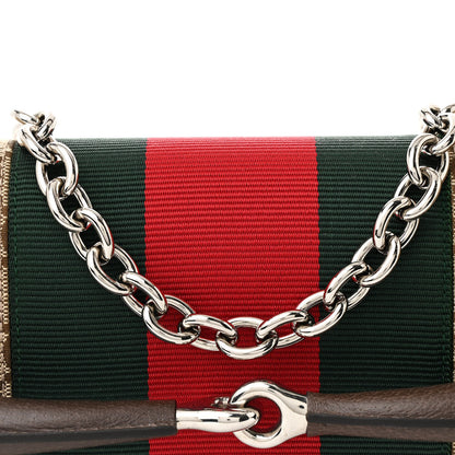Gucci Monogram Textured Dollar Calfskin Heavy Grosgrain Web Medium Maxi Horsebit Chain Shoulder Bag Beige Ebony New Acero 8 of 11