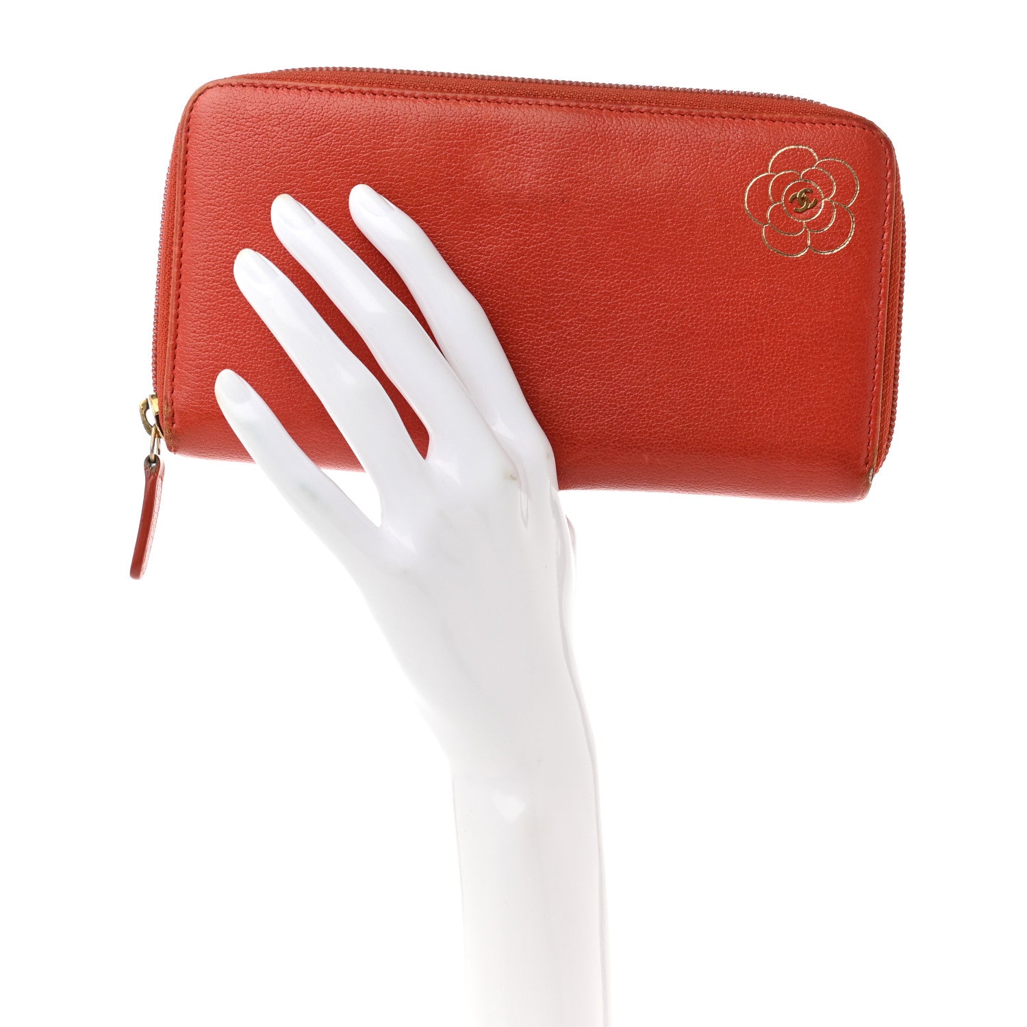 Chanel Calfskin Camelia Foil Zip Around Wallet Red 2 of 12