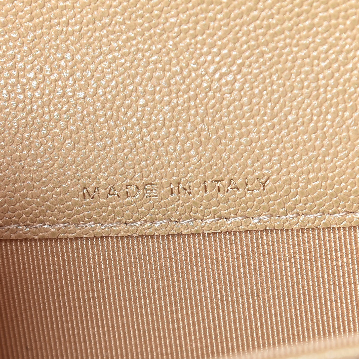 Iridescent Caviar Quilted Flap Card Holder Beige