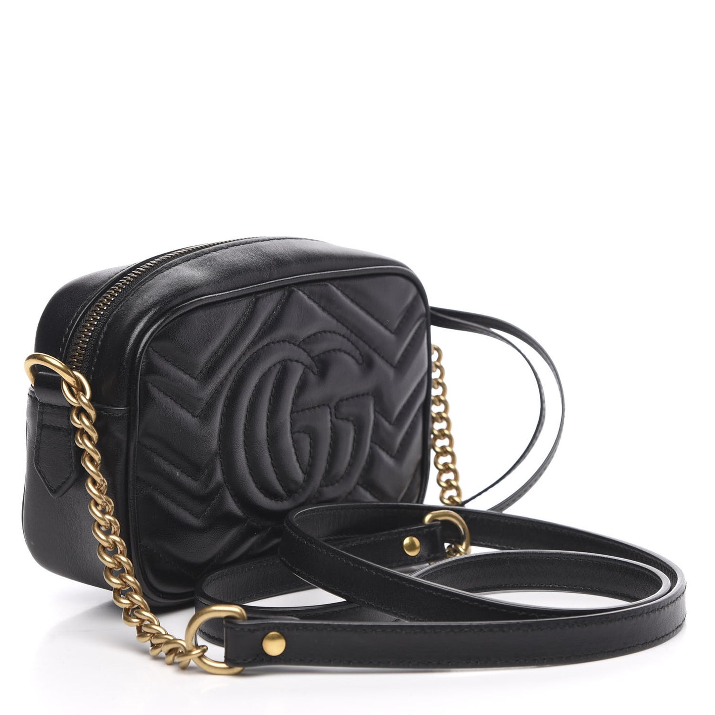 Calfskin Matelasse Mini GG Marmont Chain Shoulder Bag Black
