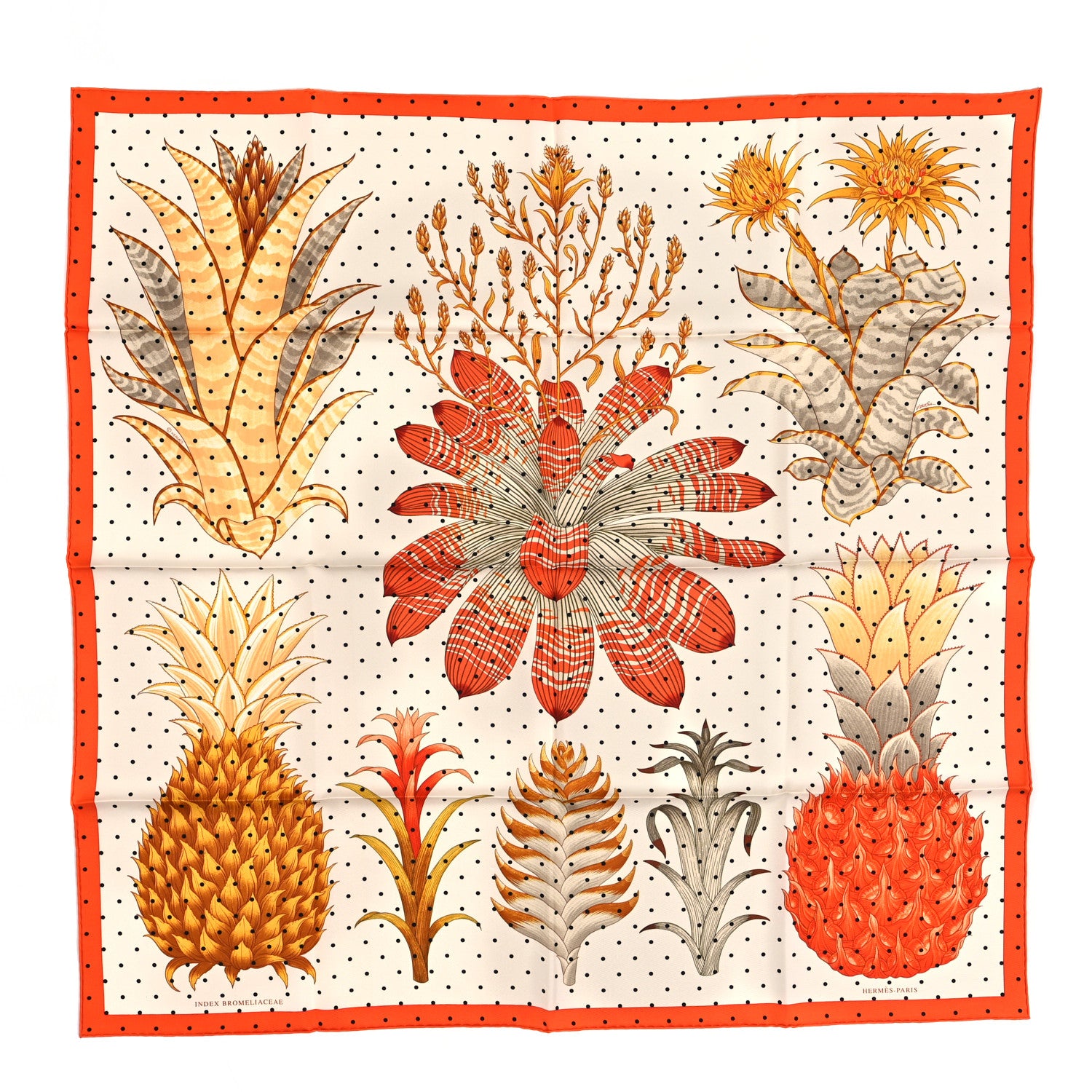 Hermes Silk Index Bromeliaceae Scarf 90 Ivory Orange Beige 1 of 5