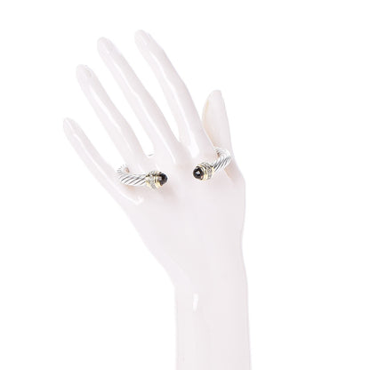 David Yurman Sterling Silver 18K Yellow Gold Diamond Smoky Quartz 7mm Cable Classics Bracelet 2 of 5